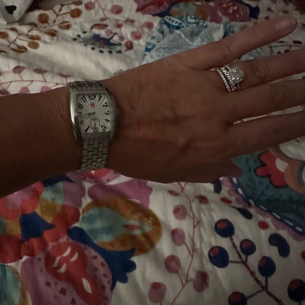 Michele Silver Bracelet Watch with White Dial and Red Accent - Picture 6 of 7